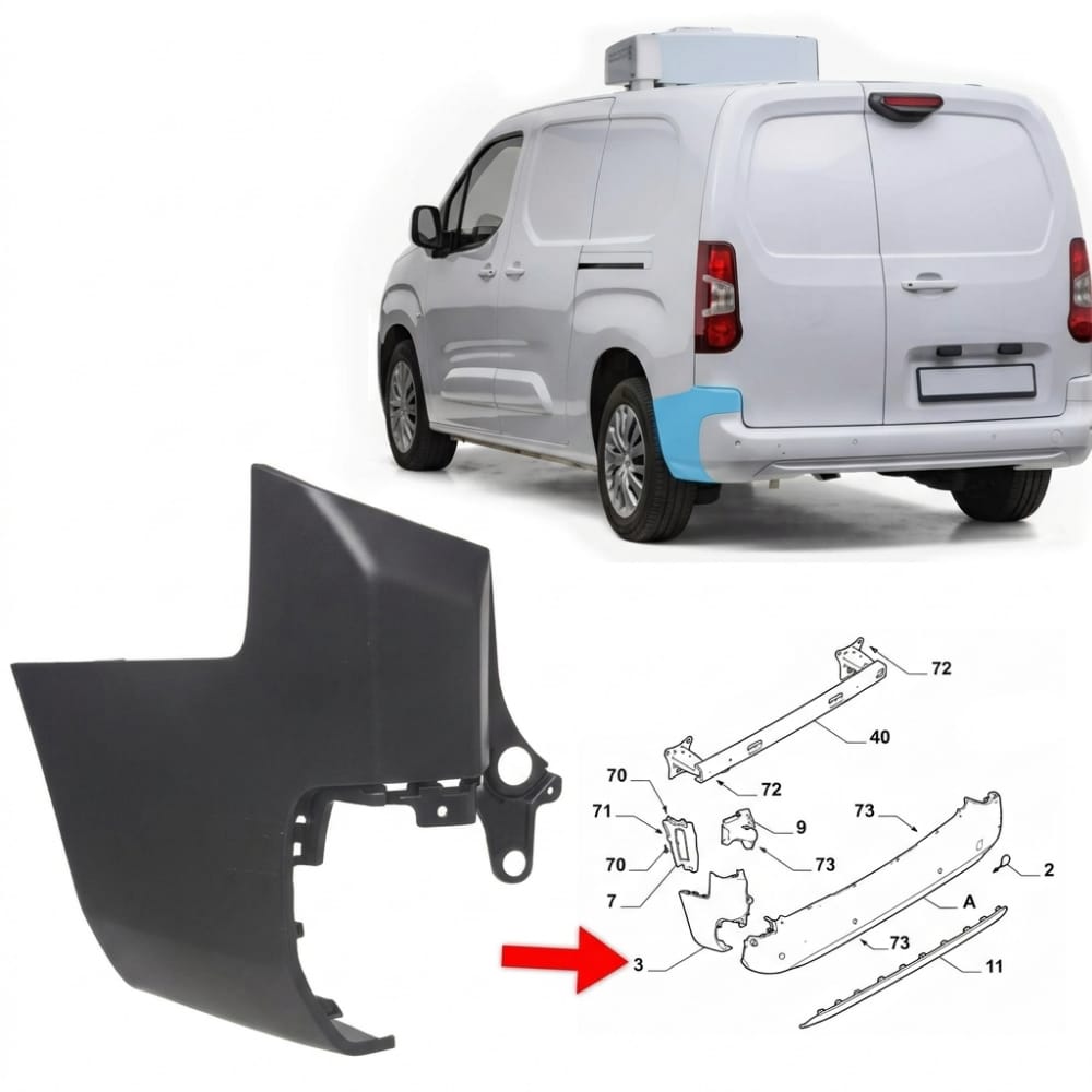 Rear left bumper corner for long diesel Partner.