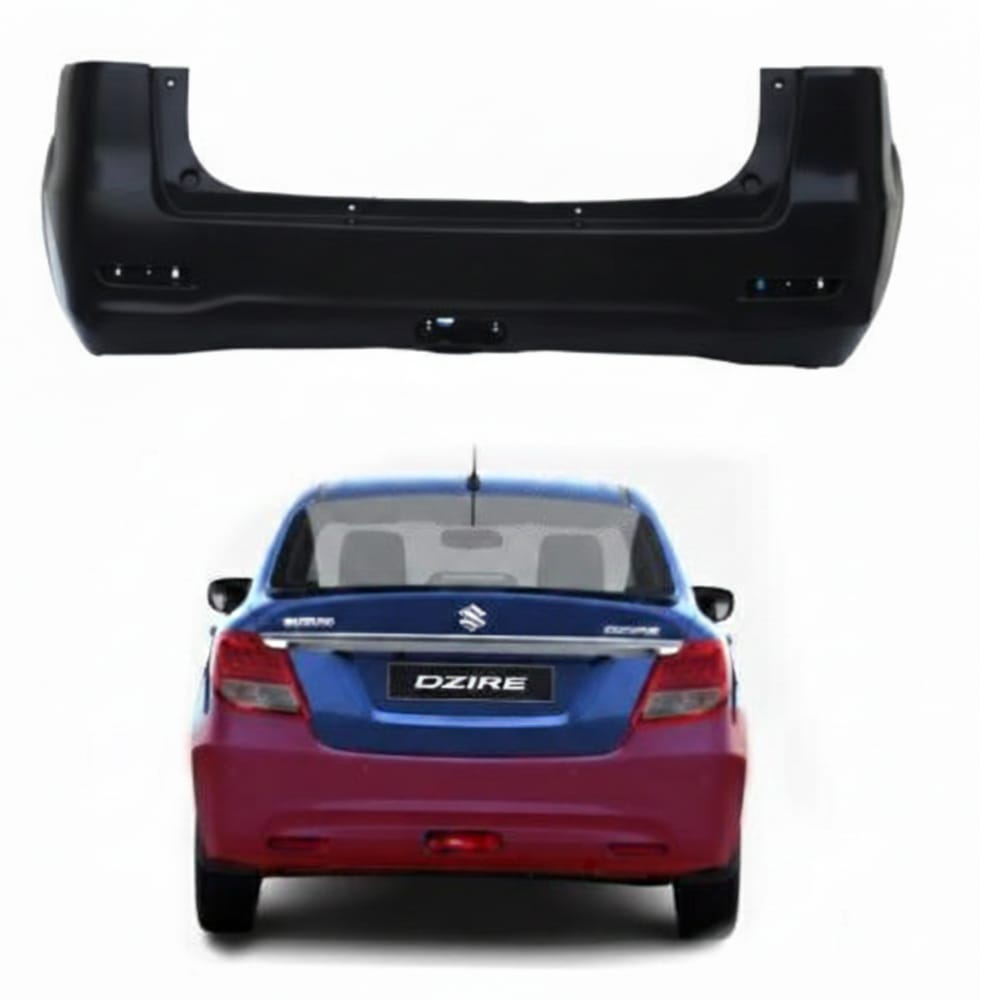 Rear bumper for Suzuki Dzire without sensor cutout, OEM (factory original) 2020-2025 models.